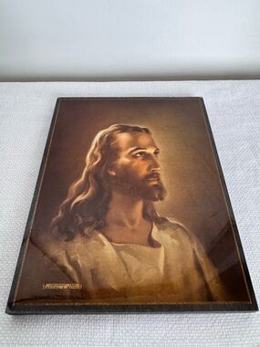 'Head of Christ' Print on Wood by Warner Sallman 1941 Plaque Jesus